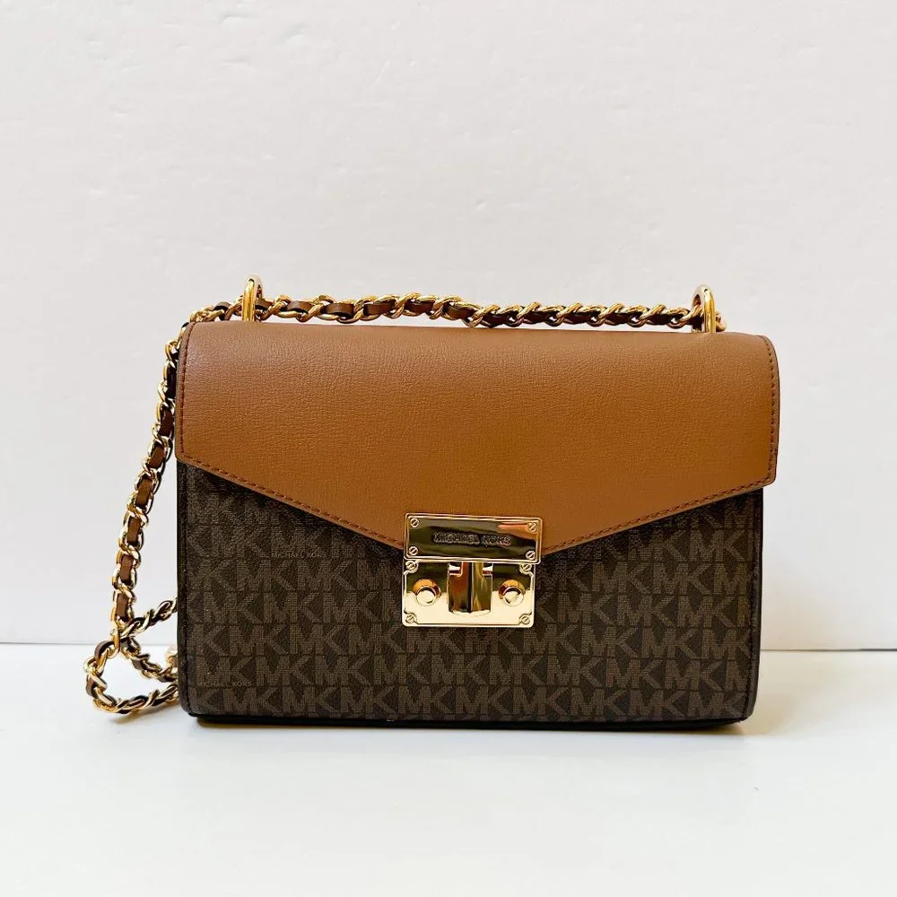 Michael Kors Rose Medium Flap Shoulder Crossbody Bag MK Brown